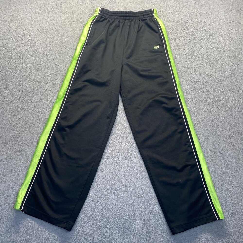 New Balance Athletic Sweat Pants Black W Green Stripe Youth Sz Large‎ 14/16